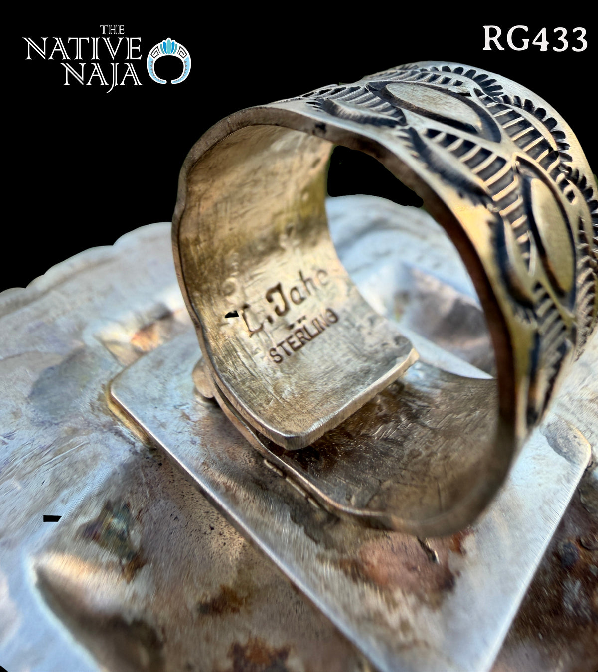 Extra LRG Navajo Leander Tahe Adjustable Hand Stamped Cross Sterling Silver Ring RG433