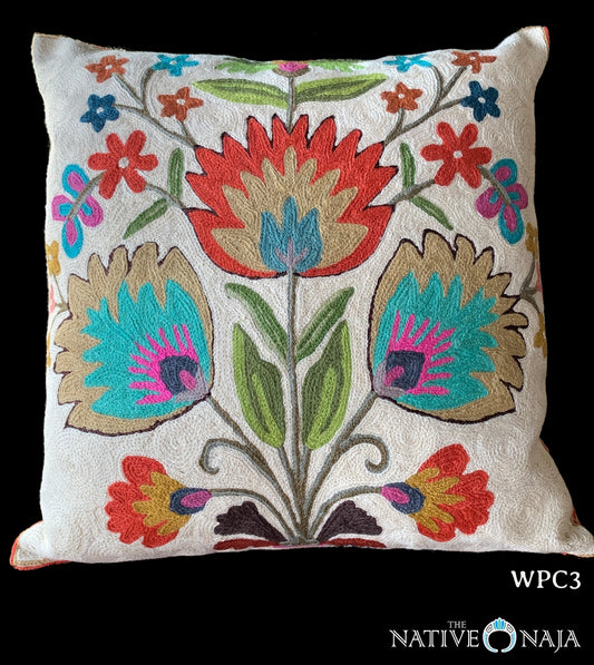 Kashmir Southwestern Floral 18"X18" Wool Designer Art Pillow Cover WPC3