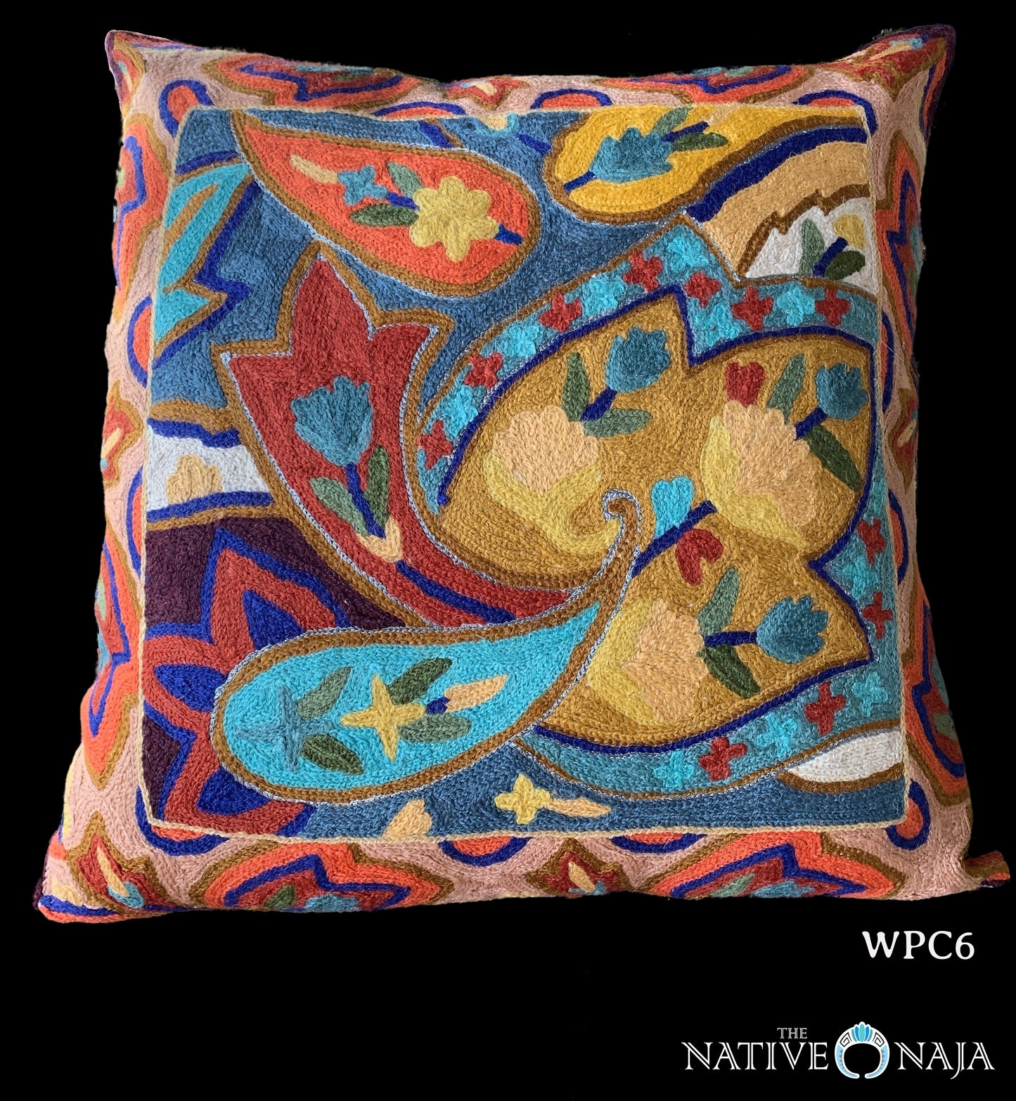 Contemporary Floral Kashmiri 18"X18" Wool Designer Art Pillow Cover WPC6