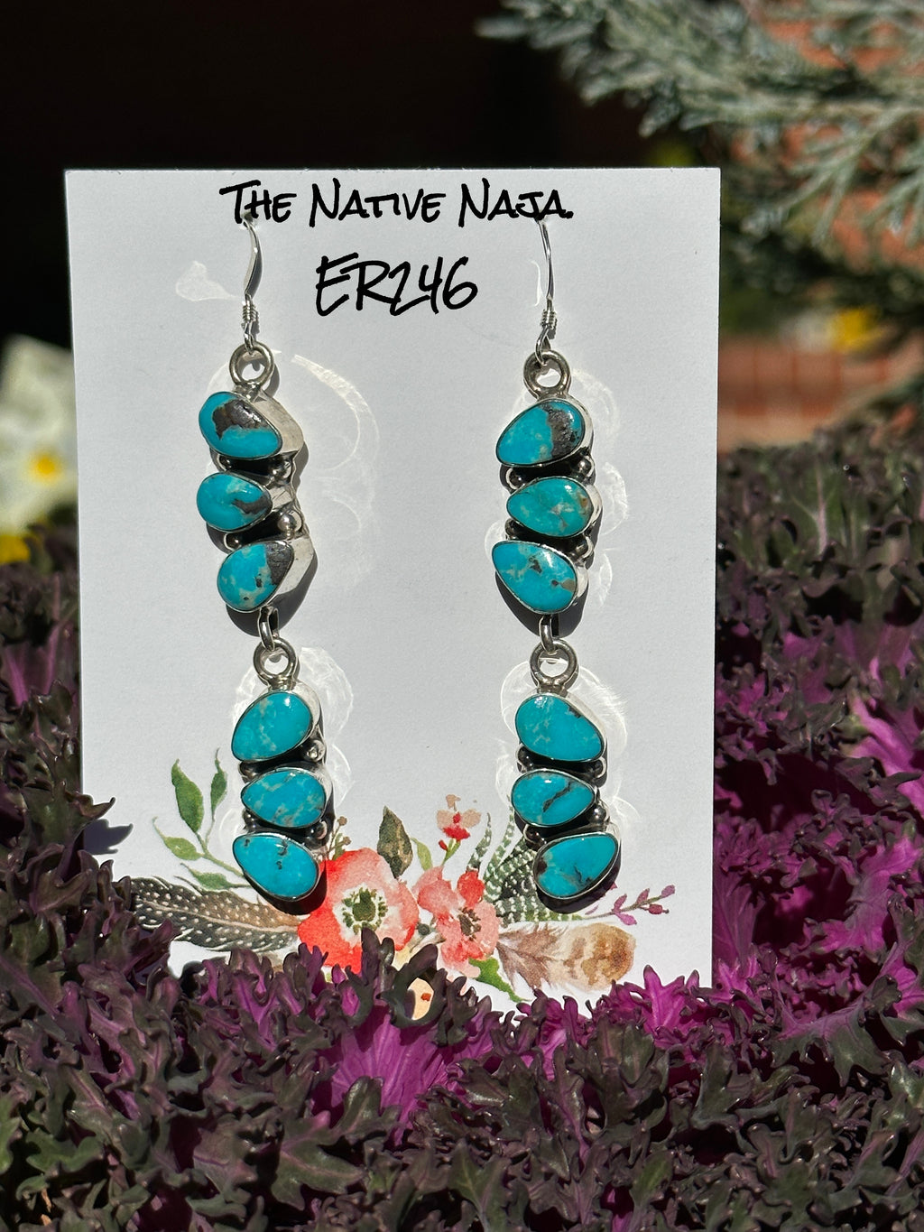 Navajo Loretta Delgarito Kingman Turquoise & Sterling Silver French Hook Drop Earrings ER246