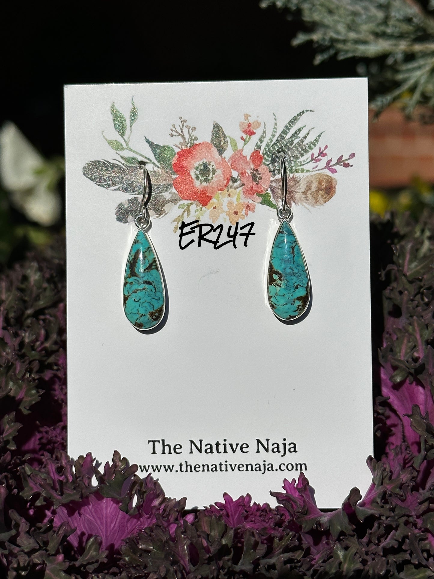 Navajo Signed Cloud Mountain Turquoise & Sterling Silver Tear Drop French Hook Earrings ER247