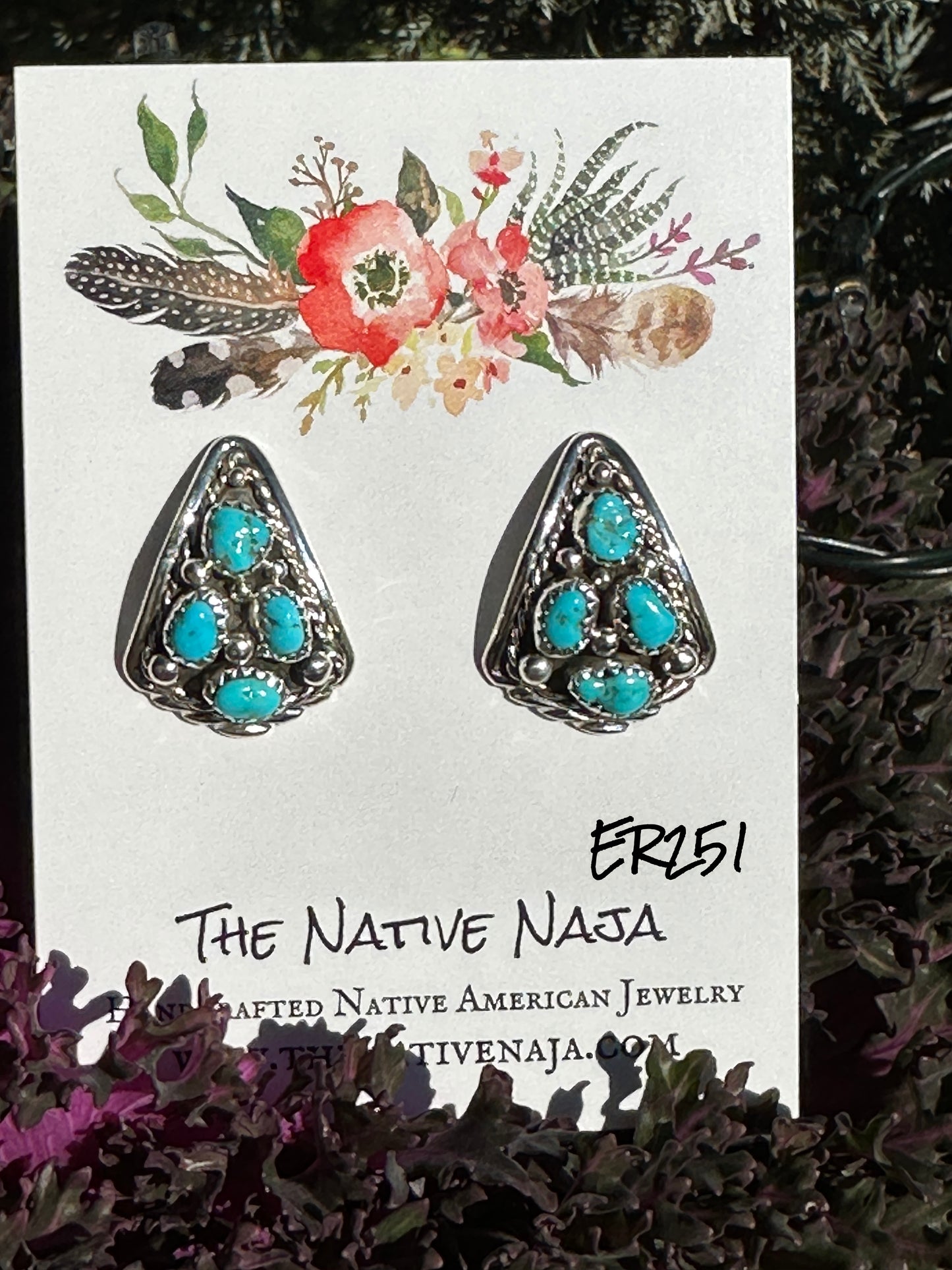 Navajo Melvin Chee Kingman Cluster & Sterling Silver Post Earrings ER251