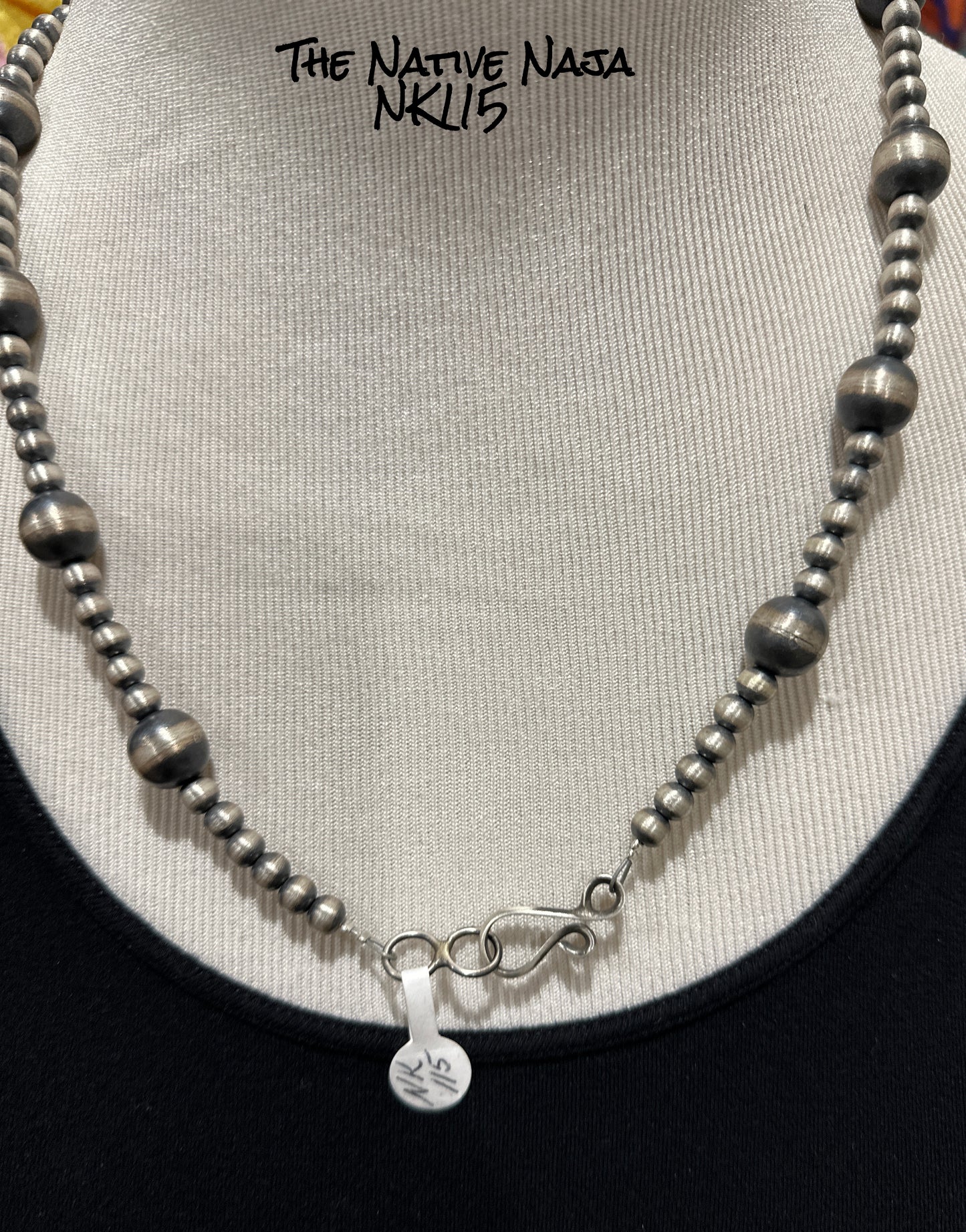 24" Chimney Butte Sterling Silver 6 & 12mm Oxidized Navajo Pearls Necklace NK115