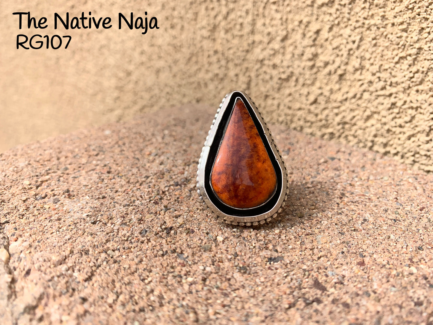 Navajo Chimney Butte Sterling Silver & Spiny Oyster Teardrop Ring Size 6 1/4 RG107