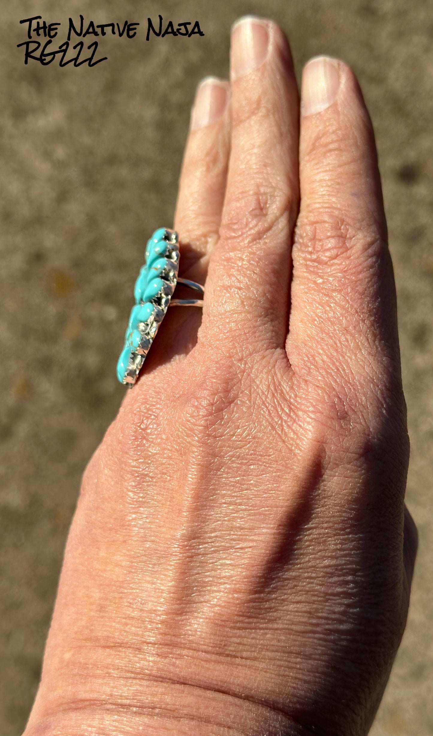 Large Navajo Jesse Williams Oval Petit Point Turquoise & Sterling Silver Ring Size 8 RG222