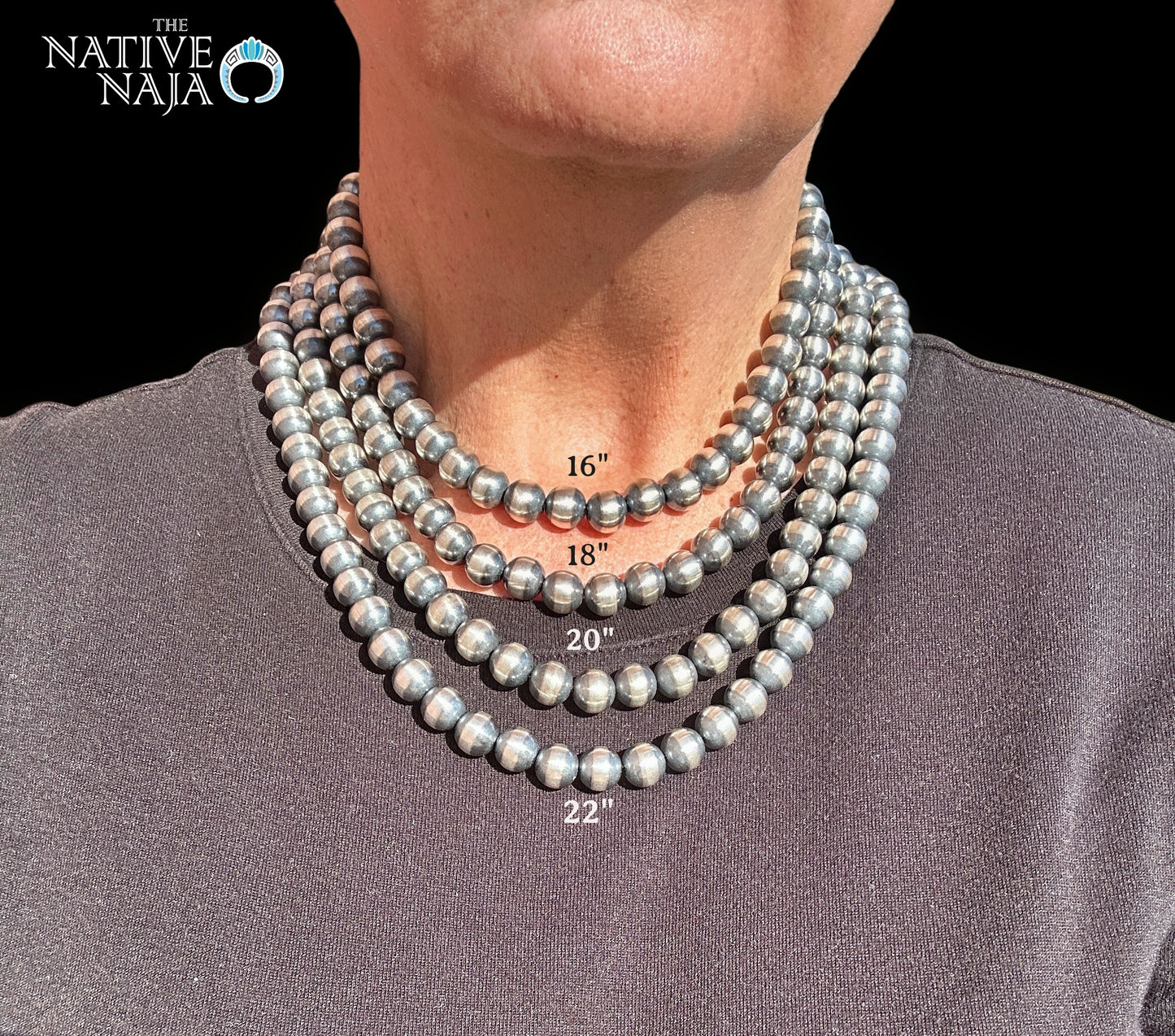 Navajo 10mm Sterling Silver Hand-Strung Machine-Made Navajo Pearl 18" Necklace NK195