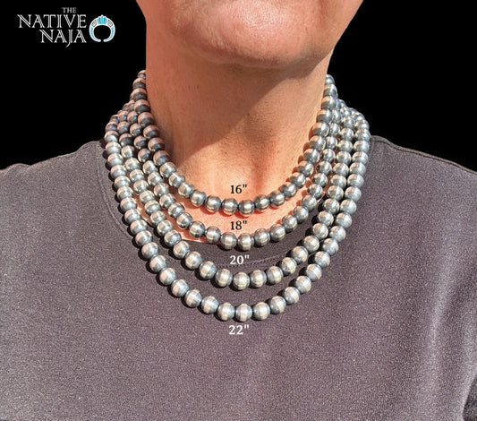 Navajo 10mm Sterling Silver Hand-Strung Machine-Made Navajo Pearl 22" Necklace NK197