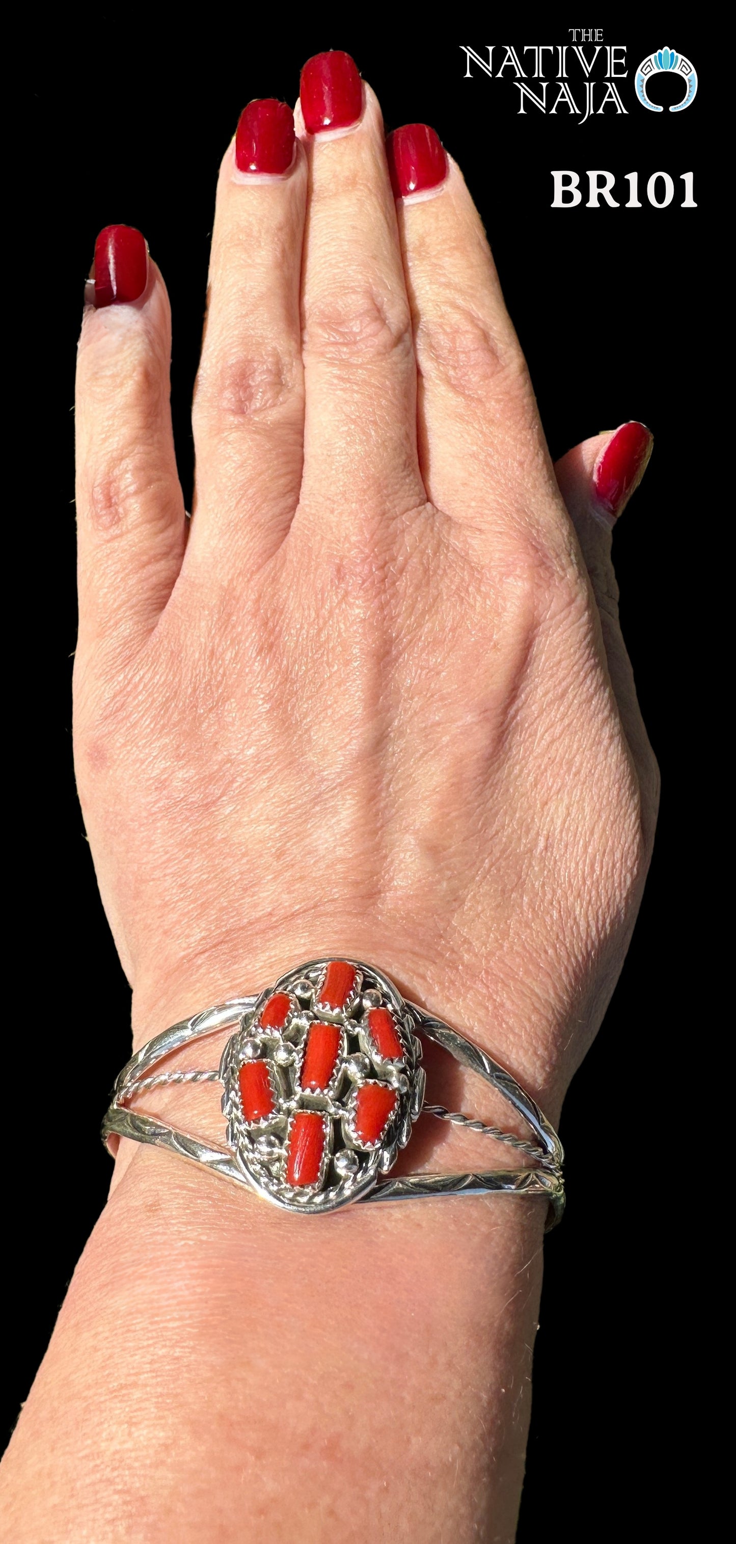 Navajo Melvin Chee Sterling Silver & Coral Cluster Cuff Bracelet BR101