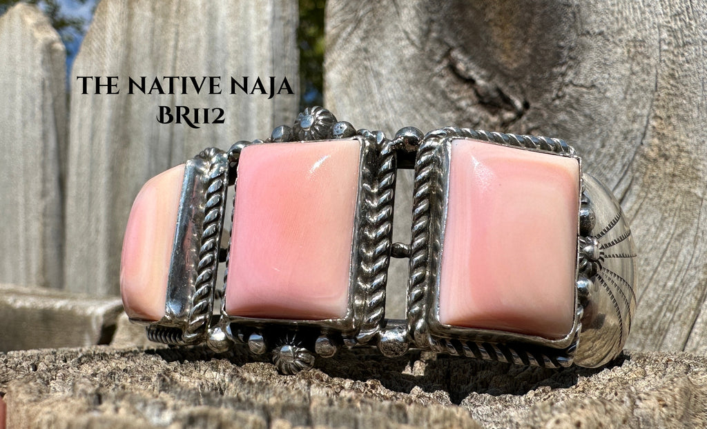 Navajo Robert Shakey Pink Queen Conch Shell & Sterling Silver Bracelet BR112