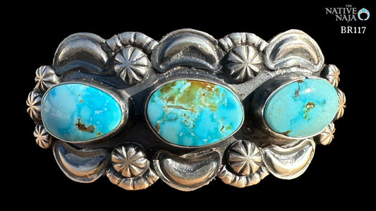 Navajo Jeff James Sterling Silver & Kingman Turquoise Cuff Bracelet BR117