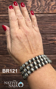 Single Sterling Silver 8 mm Navajo Pearl Stretch Bracelet BR121