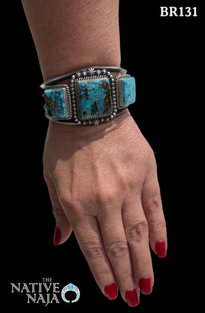 Navajo Artist Ray Delgarito Sterling Silver & Kingman Turquoise Cuff Bracelet BR131