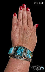 Navajo Artist Ray Delgarito Sterling Silver & Kingman Turquoise Cuff Bracelet BR131