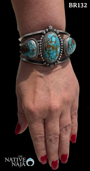 Navajo Artist Ray Delgarito Sterling Silver & Kingman Turquoise Cuff Bracelet BR132
