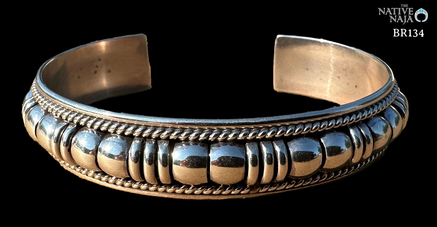 Navajo Thomas Charley Handcrafted Signature Sterling Silver 1/2" Cuff Bracelet BR134