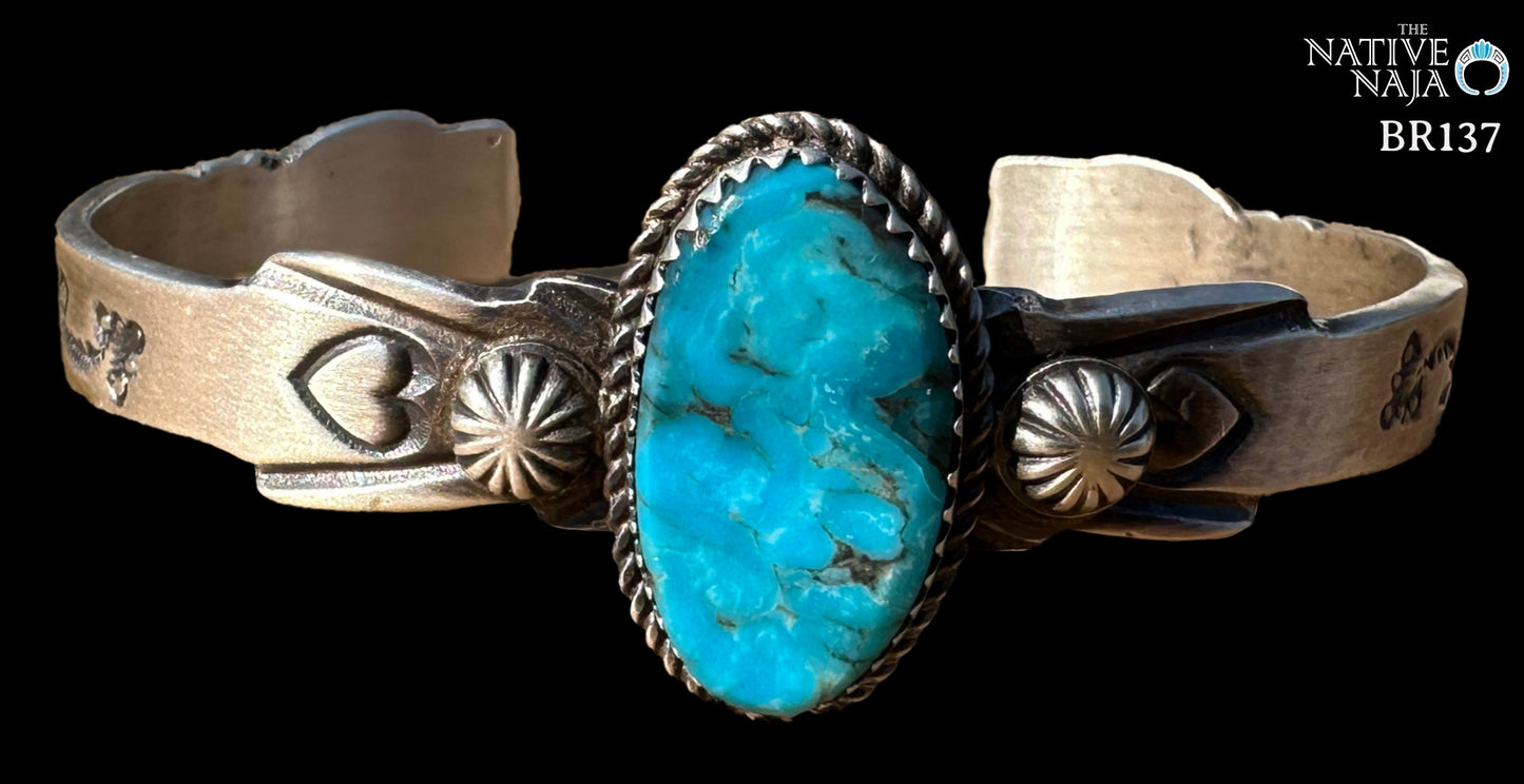 Navajo Martha Cayatineto Sterling Silver & Kingman Turquoise Cuff Bracelet BR137