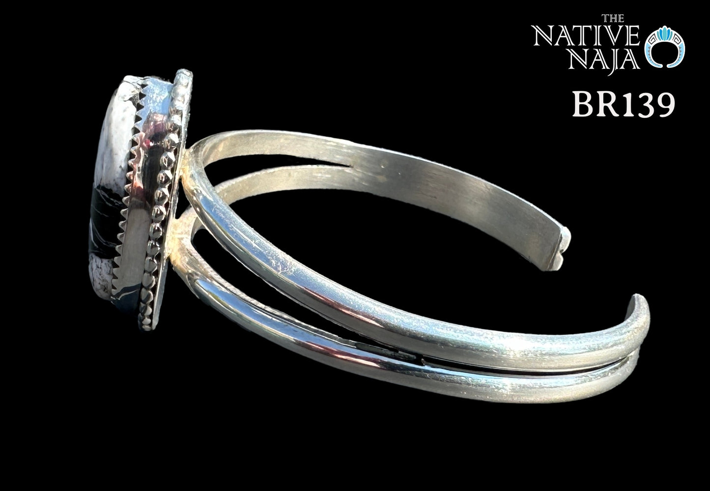 Navajo Rosella Paxton Sterling Silver & White Buffalo Cuff Bracelet BR139