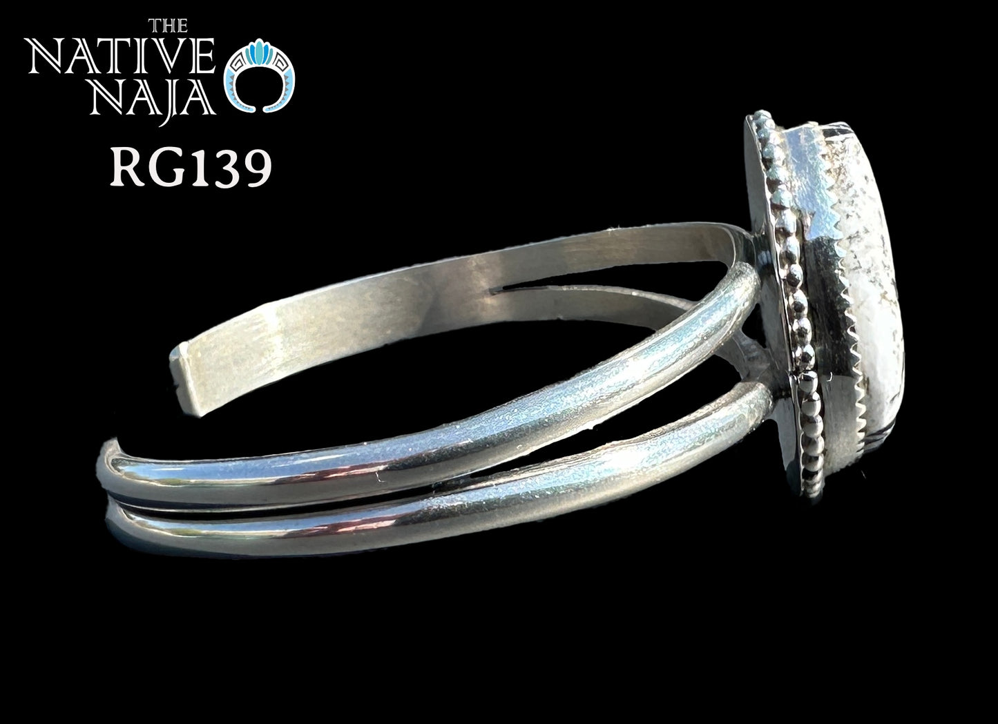 Navajo Rosella Paxton Sterling Silver & White Buffalo Cuff Bracelet BR139