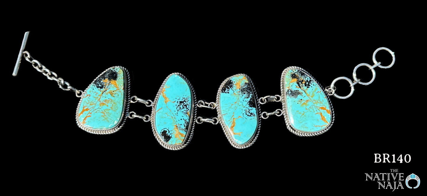 Navajo La Rose Ganadonegro Sterling Silver & Kingman Turquoise Toggle Bracelet BR140