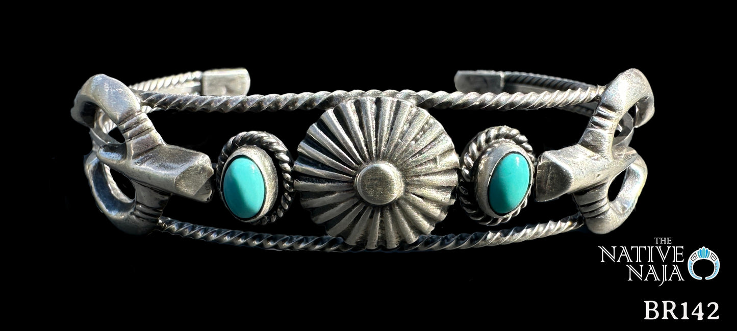 Navajo Sterling Silver & Kingman Turquoise Cuff Bracelet BR142