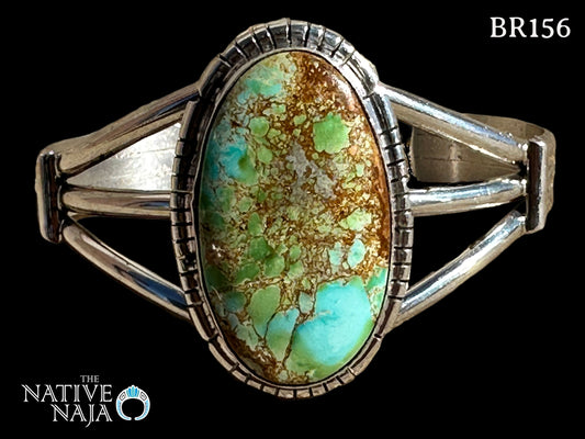 Navajo Signed Sterling Silver & Sonoran Turquoise Cuff Bracelet BR156