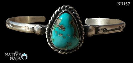 Navajo Signed Stackable Sterling Silver & Sonoran Turquoise Cuff Bracelet BR157