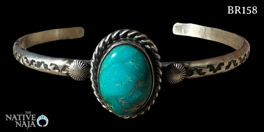 Navajo Signed Stackable Sterling Silver & Sonoran Turquoise Cuff Bracelet BR158
