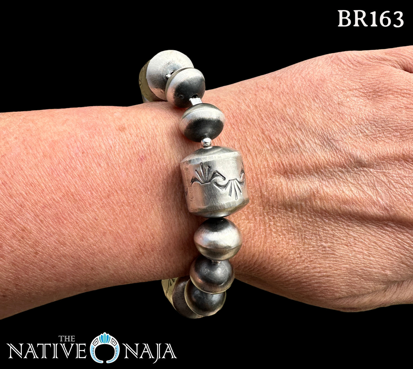 Large Navajo Sharon Cooley Handmade Sterling Silver Navajo Pearl Stretch Bracelet BR163