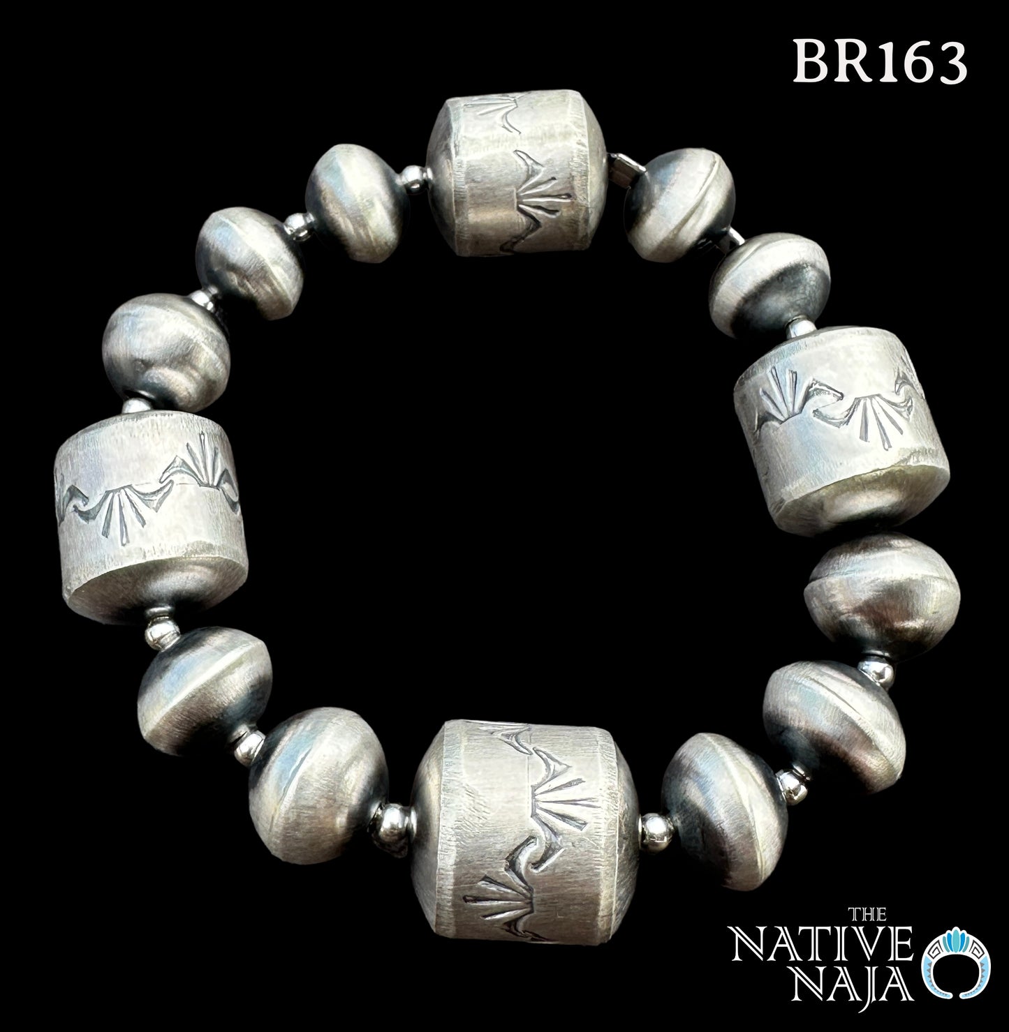Large Navajo Sharon Cooley Handmade Sterling Silver Navajo Pearl Stretch Bracelet BR163
