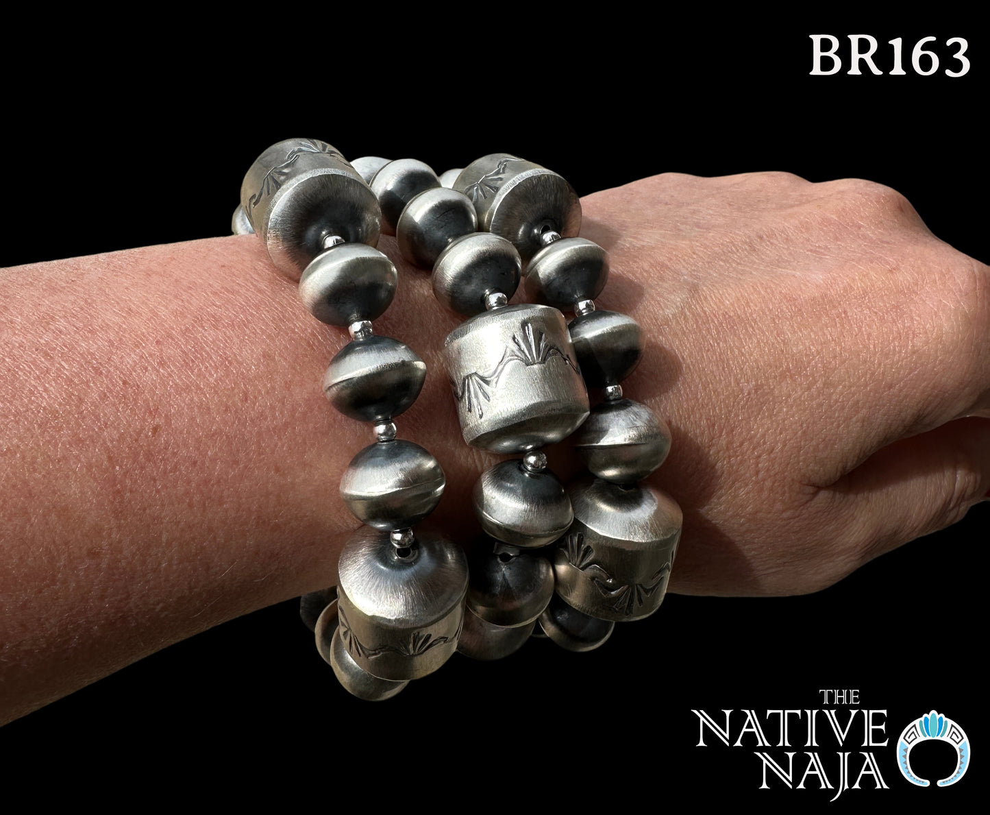 Large Navajo Sharon Cooley Handmade Sterling Silver Navajo Pearl Stretch Bracelet BR163