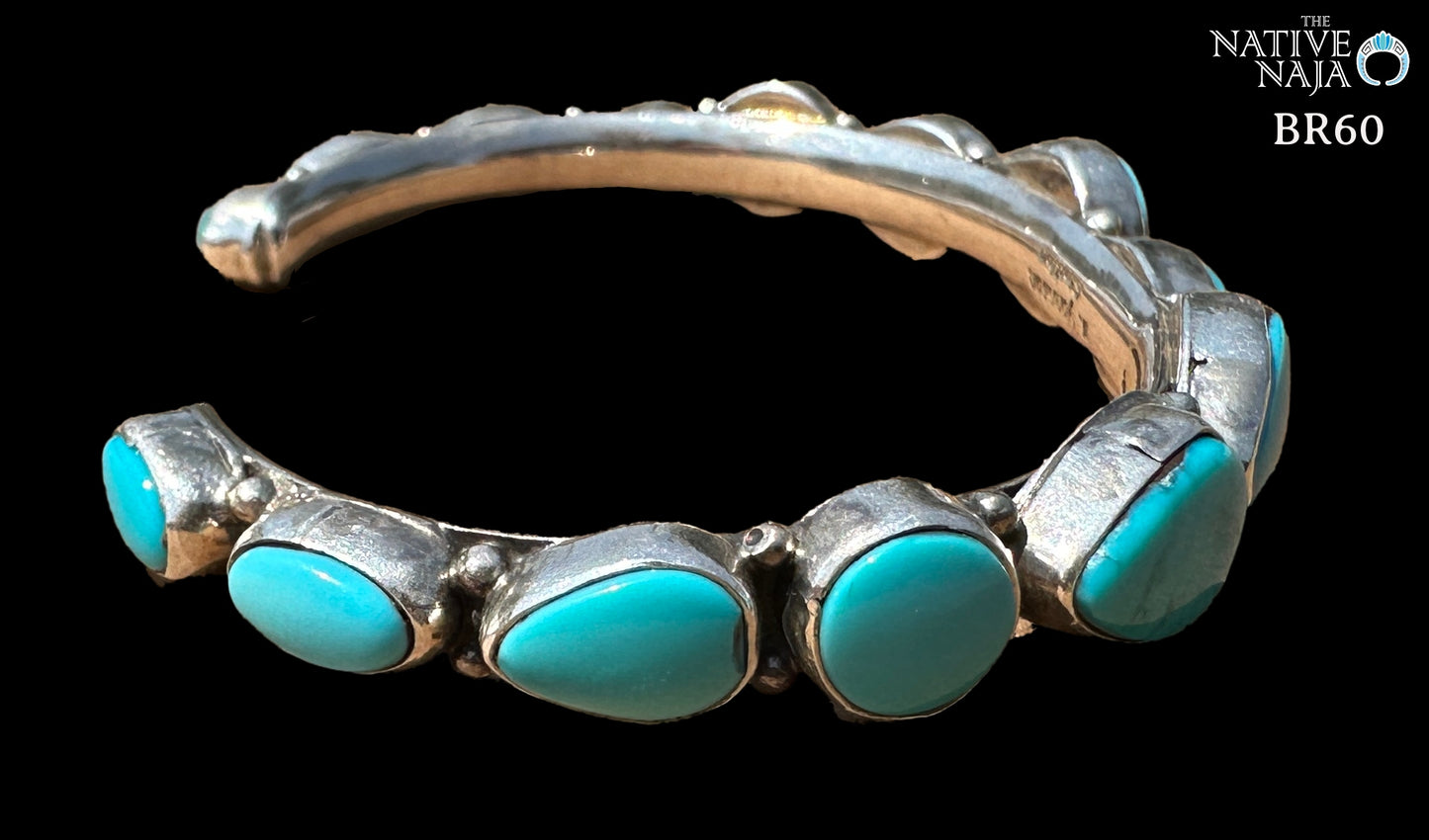 Navajo Bobby Johnson Genuine Sterling Silver & Campitos Turquoise Cuff Bracelet BR60
