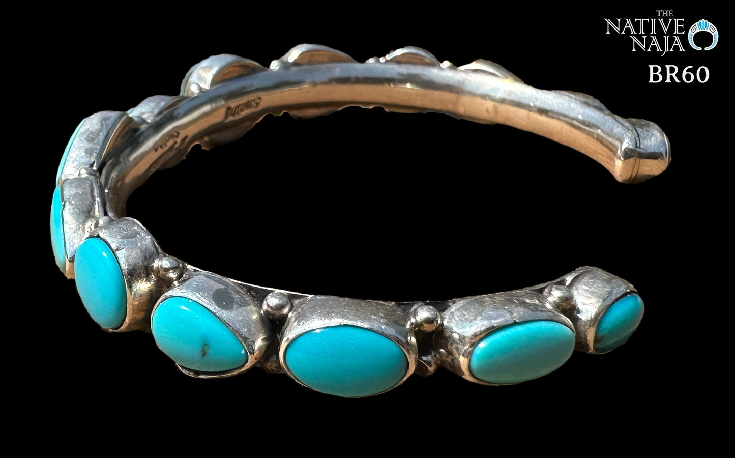 Navajo Bobby Johnson Genuine Sterling Silver & Campitos Turquoise Cuff Bracelet BR60