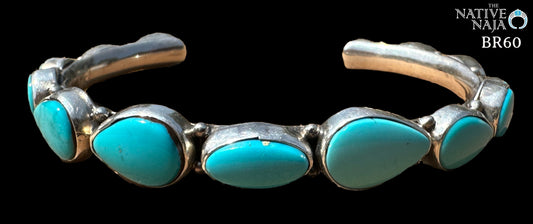 Navajo Bobby Johnson Genuine Sterling Silver & Campitos Turquoise Cuff Bracelet BR60