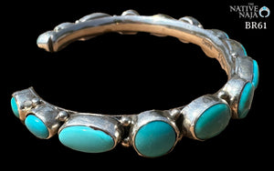 Navajo Bobby Johnson Genuine Sterling Silver & Campitos Turquoise Cuff Bracelet BR61