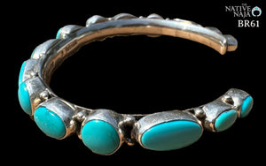 Navajo Bobby Johnson Genuine Sterling Silver & Campitos Turquoise Cuff Bracelet BR61