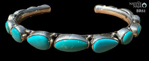 Navajo Bobby Johnson Genuine Sterling Silver & Campitos Turquoise Cuff Bracelet BR61