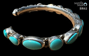 Navajo Bobby Johnson Genuine Sterling Silver & Campitos Turquoise Cuff Bracelet BR62