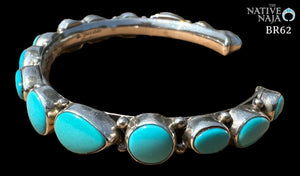 Navajo Bobby Johnson Genuine Sterling Silver & Campitos Turquoise Cuff Bracelet BR62