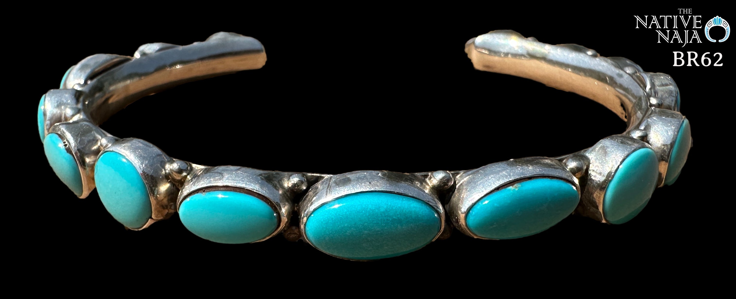 Navajo Bobby Johnson Genuine Sterling Silver & Campitos Turquoise Cuff Bracelet BR62