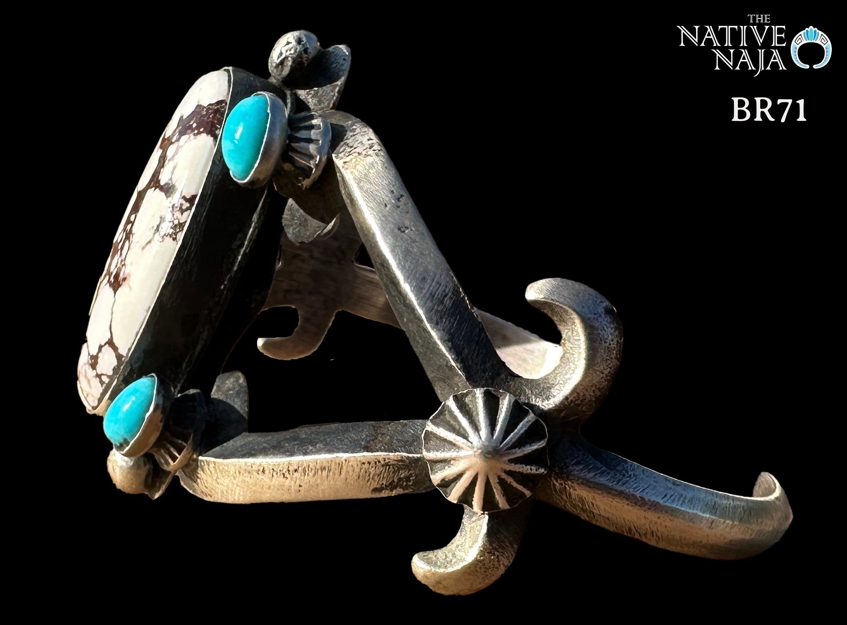 Navajo Chimney Butte Wild Horse/Magnesite & Sterling Silver Sandcast Cuff Bracelet BR71