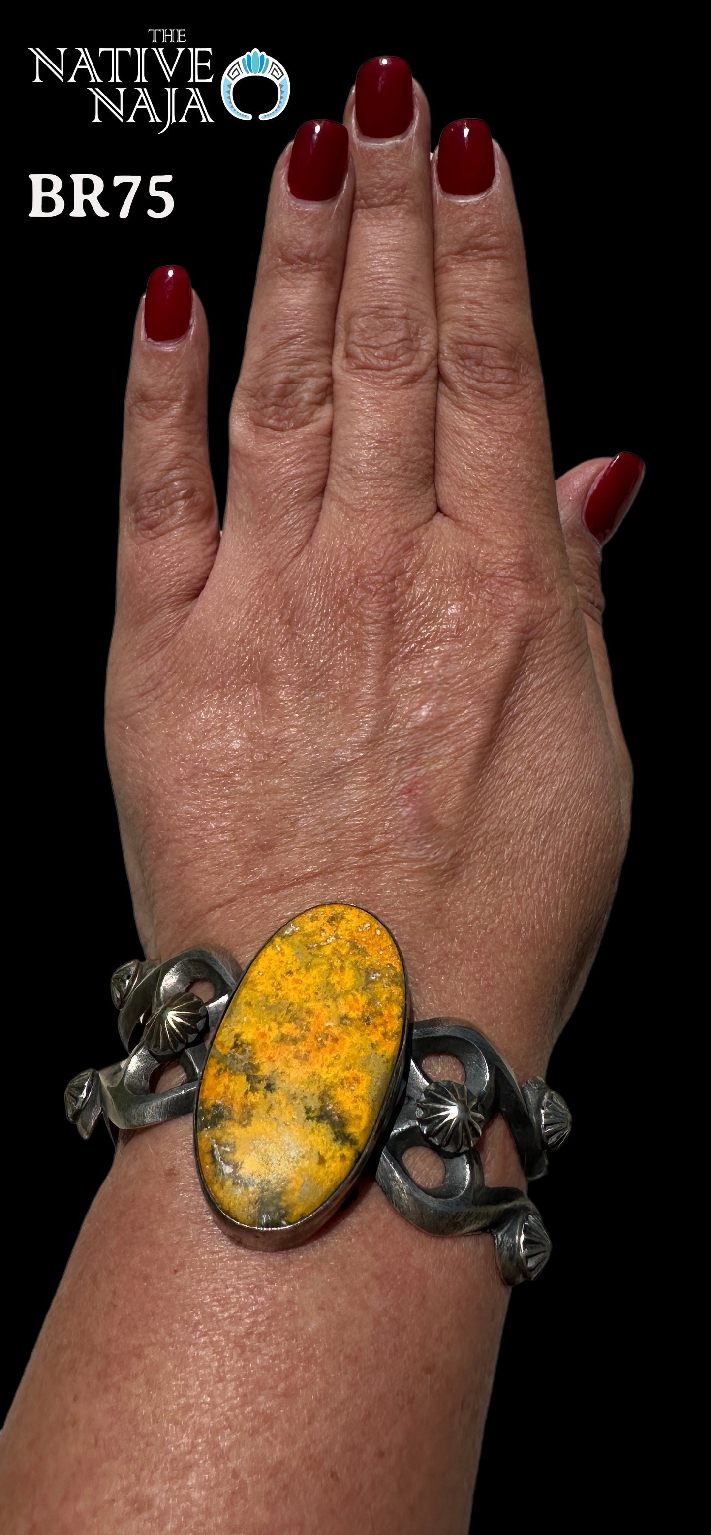 Navajo Chimney Butte Bumblebee Jasper & Sterling Silver Sandcast Cuff Bracelet BR75