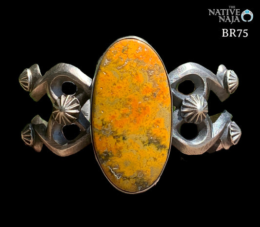 Navajo Chimney Butte Bumblebee Jasper & Sterling Silver Sandcast Cuff Bracelet BR75