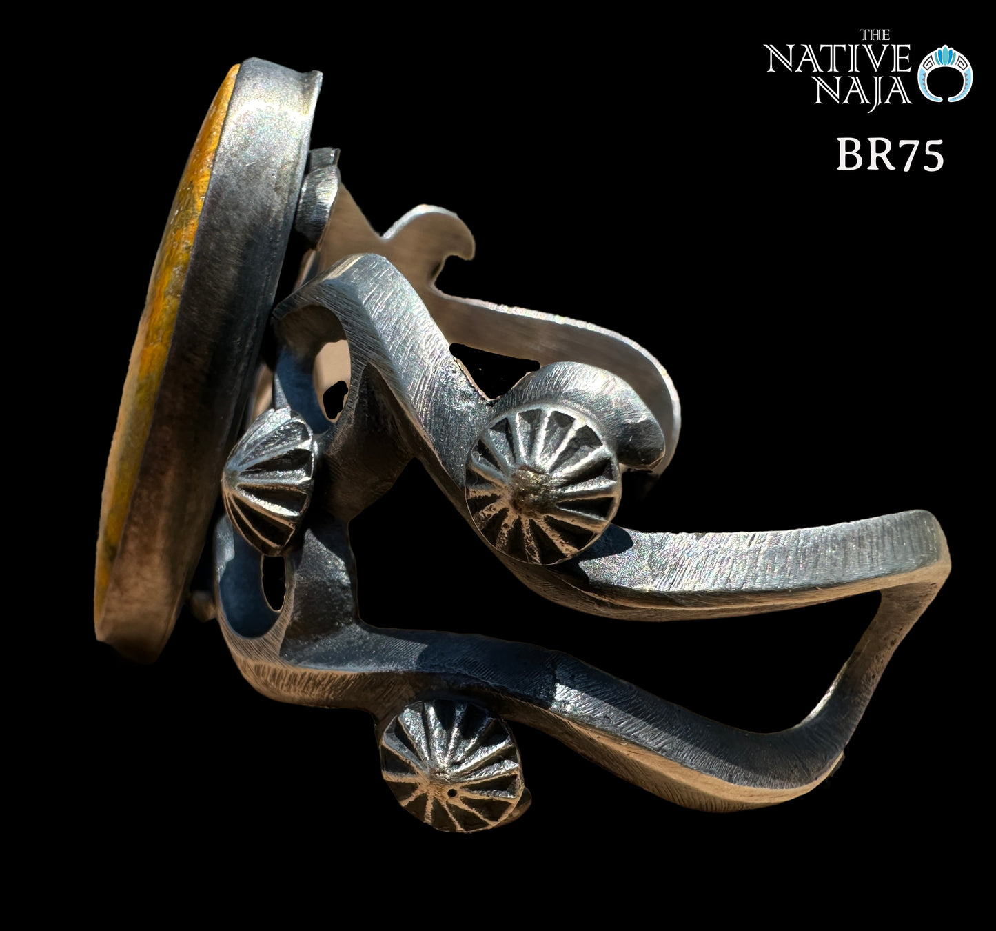 Navajo Chimney Butte Bumblebee Jasper & Sterling Silver Sandcast Cuff Bracelet BR75