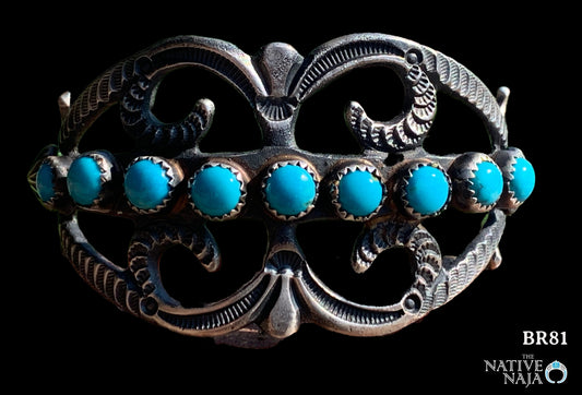Navajo KB Billah Elegant Turquoise & Sterling Silver Sandcast Cuff Bracelet BR81