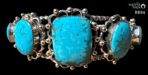 Navajo Sheena Jack Kingman Turquoise  & Sterling Silver Cuff Bracelet BR84