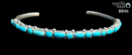 Zuni Elvira Kiyite Dainty Sterling Silver & Kingman Turquoise Stackable Cuff Bracelet BR96