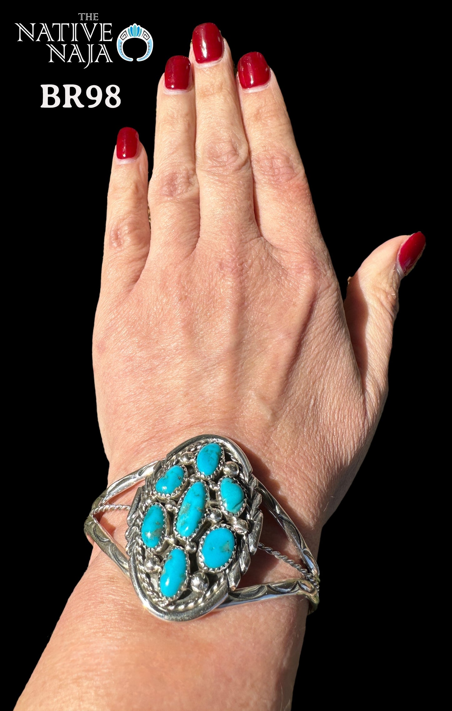 Navajo Melvin Chee Sterling Silver & Kingman Turquoise Cluster Cuff Bracelet BR98
