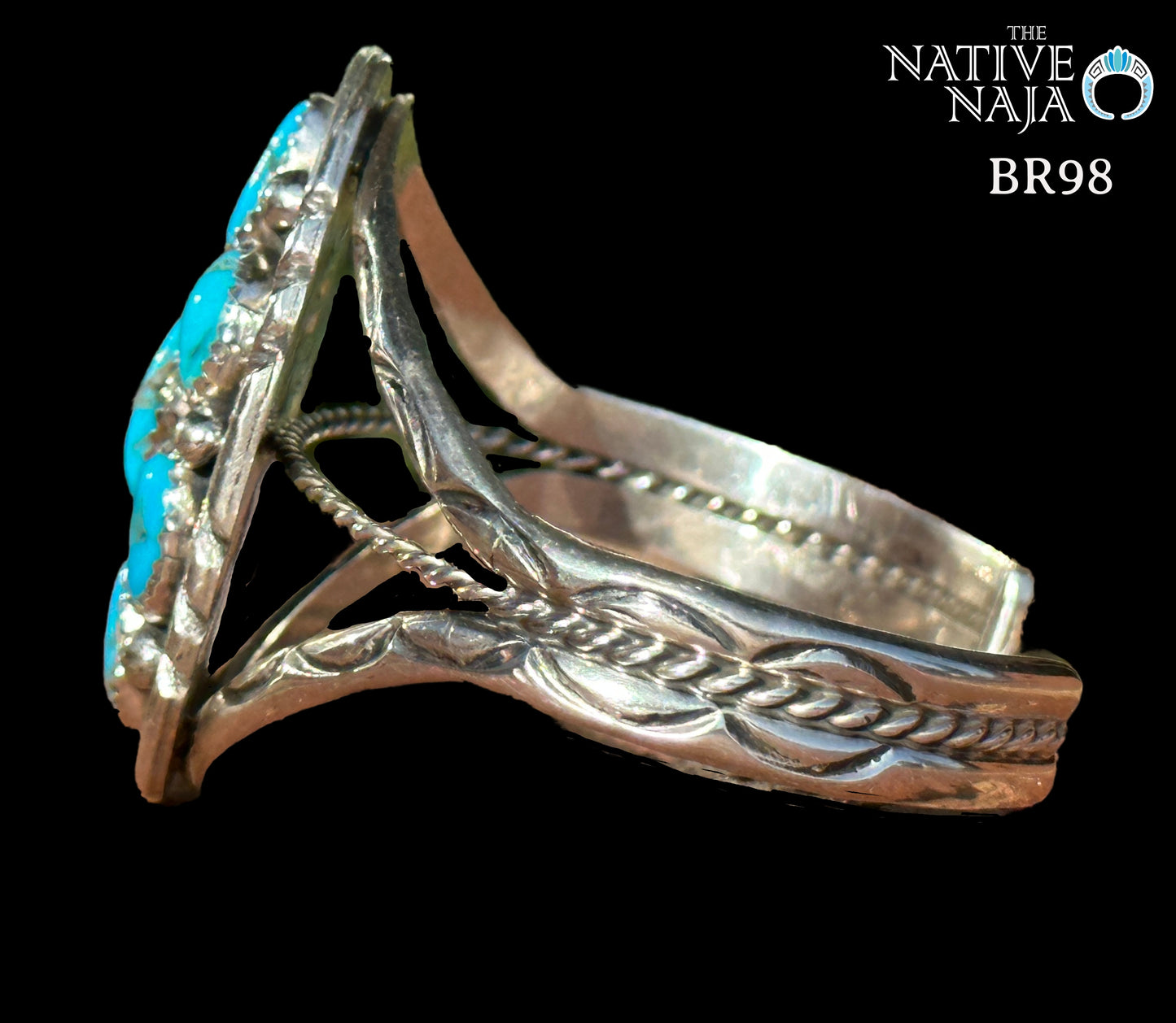 Navajo Melvin Chee Sterling Silver & Kingman Turquoise Cluster Cuff Bracelet BR98