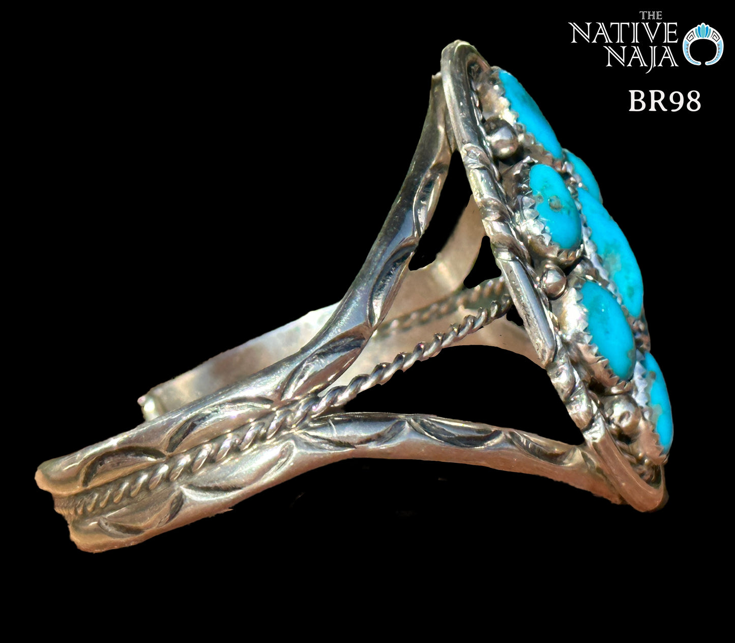 Navajo Melvin Chee Sterling Silver & Kingman Turquoise Cluster Cuff Bracelet BR98
