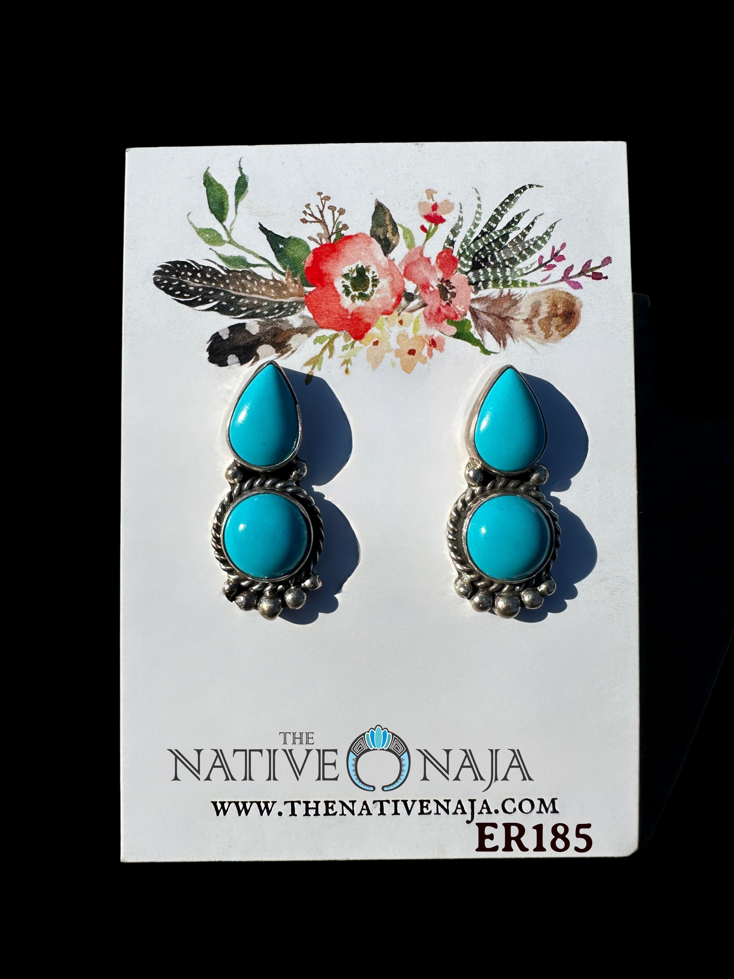 Navajo Jeff Largo Sterling Silver & Sonoran Beauty Turquoise Post Earrings ER185